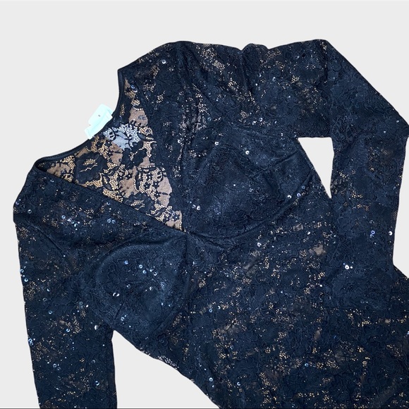 NWT Black Lace Sequin Bodysuit - Picture 1 of 5